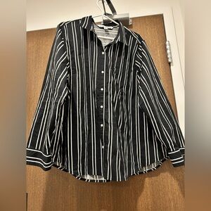 Old Navy Classic Black Button-Up Shirt with White Vertical Stripes